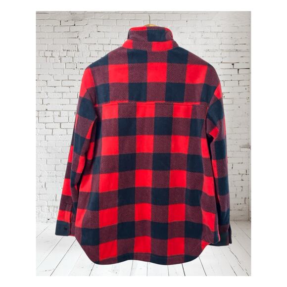 Columbia Benton Red Black Plaid Fleece Snap Shirt Jacket Women's Size Medium - Picture 3 of 9